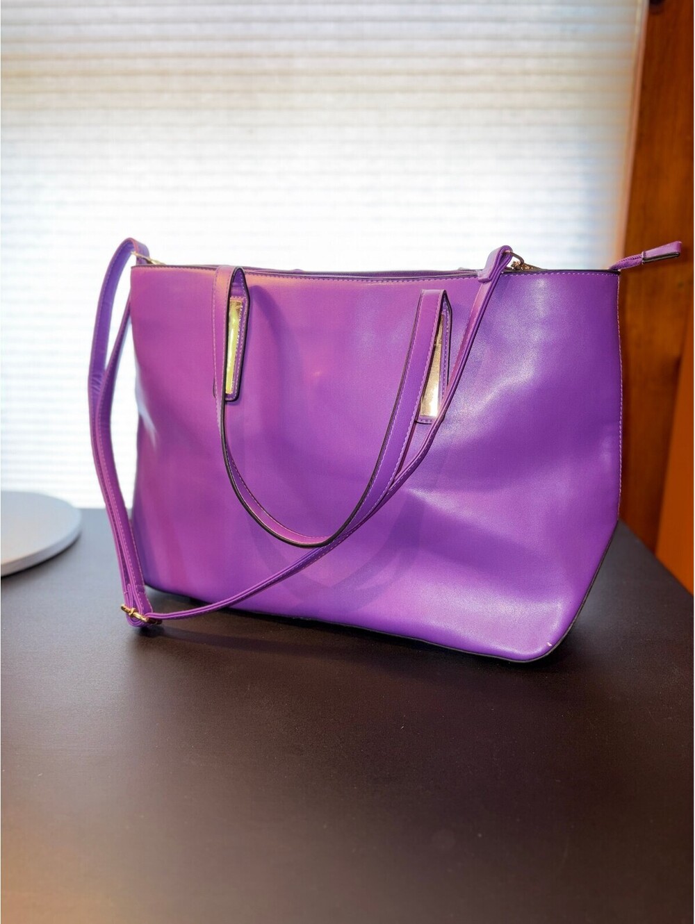 New Unbranded Vibrant Purple Faux Leather Tote Crossbody Bag